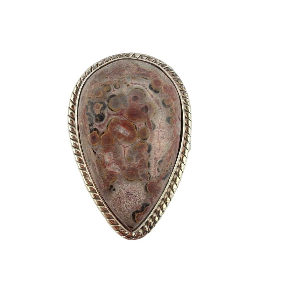 Sterling Silver Teardrop Leopard Skin Jasper Ring Size 7